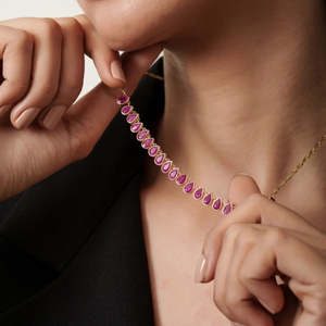 14K Gold Pear Cut Natural <b>Ruby</b> Vintage Statement <b>Necklace</b> - Product Image 5