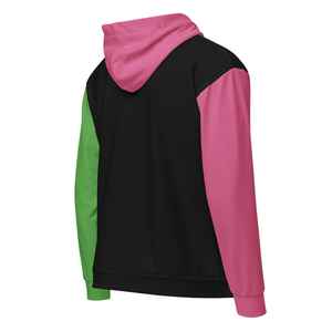 Sweat à capuche zippé color block avec broderie 3D sur le devant, rose et vert, coupé-cousu, style streetwear décontracté pour femme - Product Image 3