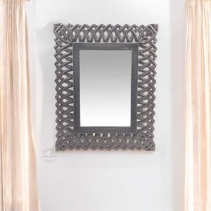 Elegant Grey <b>Rectangular</b> Carved Wall <b>Mirror</b> Modern Decorative Accent for Living Room Bedroom and Stylish Home Interiors - Product Image 1