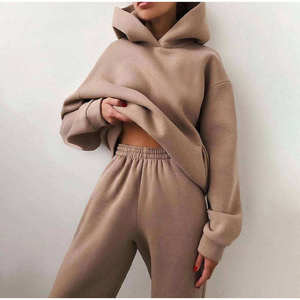 Conjunto Deportivo Nuevo de Alta Calidad para Mujer, Traje de Dos Piezas con Sudadera con Capucha de Forro Polar Cálido, Sudaderas Holgadas de Moda Otoño Invierno - Product Image 2