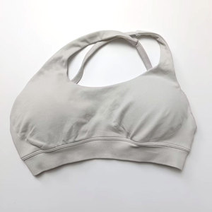 Sujetador deportivo de yoga sin costuras para mujer, con cuello redondo y espalda cruzada, color liso, personalizado, transpirable, de alto soporte, con almohadillas extraíbles, Spandex/Nylon - Product Image 5