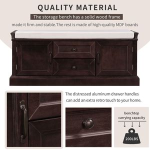 Living Room Storage Bench with 2 Drawers and 2 Cabinets Entryway Shoe Bench with Removable Cushion - Product Image 5