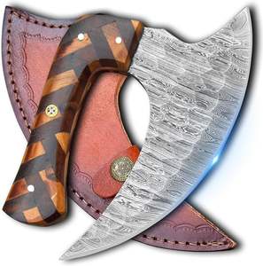 Cuchillo de Chef Ulu Moderno de Acero de Damasco, Ambidiestro, Mango de Madera y Hueso, Longitud de Hoja Personalizable (4-5.9in), Extra Afilado, con Funda de Cuero - Product Image 1