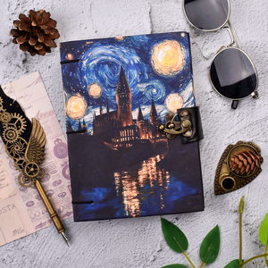 A5 Starry Night Castle Handmade <b>Diary</b> Design with Metal <b>Lock</b> | 100 Pages Pure Handmade Paper Journal Both Side Writing Notebook - Product Image 2