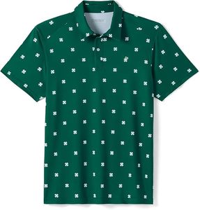 Polo pour homme à imprimé animal vert, manches courtes, respirant, léger, vêtements de golf décontractés, tissu tricoté en spandex/polyester - Product Image 1