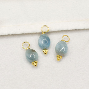 Pendentif en Aquamarine Naturelle Lisse de 8 à 10 mm, Breloque en Pierre Précieuse, Fourniture de Bijoux pour Colliers et Boucles d'Oreilles Délicats - Product Image 1