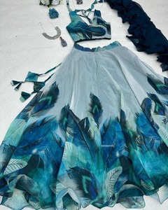 <b>Top</b> Quality Pure Organza Silk Digital Print 8 Meters With Canvas Patta Flair Fully Stitched Blouse <b>Lehenga</b> and Dupatta Set - Product Image 2