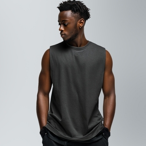 Custom <b>Men</b> <b>Tank</b> <b>Top</b> Underwear 100% Cotton Boxy Quality Oversized Sleeveless Gym <b>White</b> Tshirts - Product Image 2