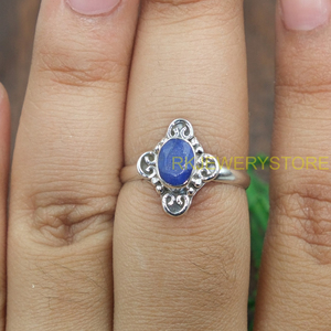 Bague en argent sterling 925 avec saphir bleu naturel, saphir ovale cabochon fait main, fabricant de bijoux en gros pour femmes - Product Image 2