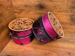 Joyero redondo de cuero con herramientas de calidad superior, joyero de vaquera Rosa occidental para mujer, joyero de viaje de cuero grabado - Product Image 4