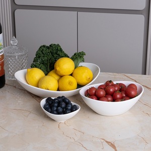 Bol ovale en céramique blanche en forme de bateau pour salade, fruits, desserts, pâtes – Vaisselle au design minimaliste et élégant, compatible lave-vaisselle, kit durable - Product Image 3