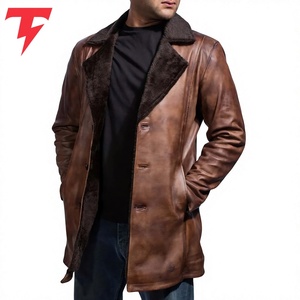 Abrigo Largo de Invierno de Cuero Ecológico, Transpirable e Impermeable, con Cuello Mao, Doble Botonadura y Relleno de 320g - Product Image 3