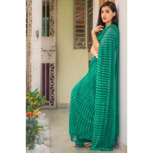 Sari de algodón Rama Green Leheriya para mujer, estilo bohemio, para playa, resort, festivales, fiestas, diseño étnico indio, de secado rápido. - Product Image 3