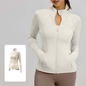 Women High Stretchy Knitted Light <b>Weight</b> Long Sleeve Slim Fit Yoga Jackets Quick Dry Breathable Features Side Pockets for Sports - Product Image 5