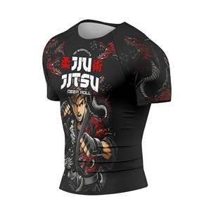 High Quality Men's Rash Guards Sportswear Custom Logo Digital Print Solid Breathable Lightweight 160g Polyester/Nylon Rash Guard - Product Image 4