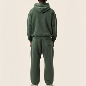 Ensemble de survêtement personnalisé en molleton épais, coupe oversize, avec sweat à capuche zippé intégral et pantalon de survêtement coupe classique, éco-responsable, délavé à l'acide et effet vintage - Product Image 4