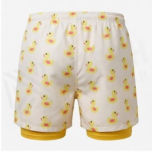 Short de bain pour homme à imprimé canard de dessin animé, séchage rapide, avec cordon de serrage, coupe classique, 100 % polyester, vêtements de plage - Product Image 2