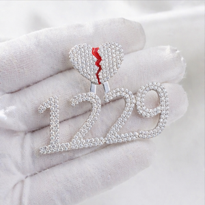 Trendy 925 <b>Silver</b> Gold Plated Custom <b>Initial</b> Lucky Number Moissanite Bling Iced Hip Hop Broken Heart Clasp Enamel Charm <b>Necklace</b> - Product Image 2