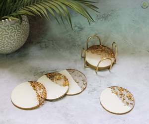 Custom Eco-Friendly Resin Round <b>Tea</b> <b>Coasters</b> with Classic Designs Dried Flowers Glitter or Gold Foil - Product Image 2