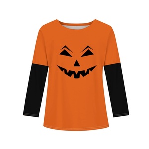 T-shirts à manches longues et col rond pour filles, imprimé citrouille effrayante pour Halloween, pour l'automne, haut amusant pour les fêtes - Product Image 3