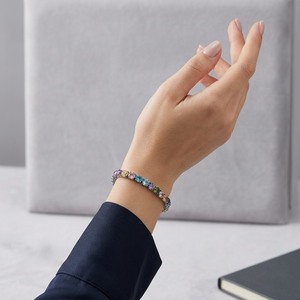 Pulsera de tenis de moissanita de corte redondo arcoíris en plata 925 con baño de oro y cadena colorida, brazalete chapado en rodio, joyería para mujer, ideal para fiestas. - Product Image 5