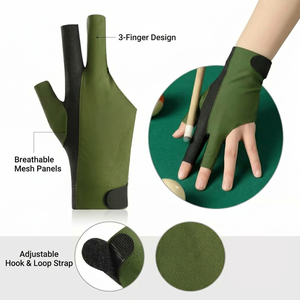 Gants de snooker à trois doigts de haute qualité pour la main gauche, vente chaude, fabrication OEM, pour hommes et femmes, avec queues de billard - Product Image 2