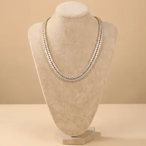 Cadena de tenis de diamantes cultivados en laboratorio, chapada en oro macizo, certificada, estilo hip-hop, conjunto de collar y gargantilla fina para mujer - Product Image 1