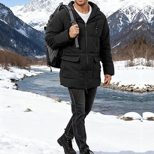 Men’s Long Winter Coat Hooded Quilted Puffer <b>Jacket</b> <b>Waterproof</b> Thick Insulated Puffy Parka <b>Warm</b> Cold Weather Outerwear - Product Image 6