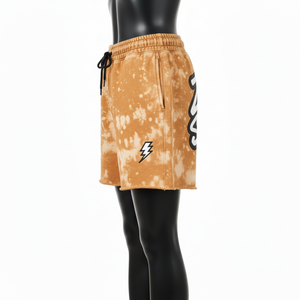 กางเกงขาสั้นผ้าฝ้ายฟลีซเนื้อนุ่ม 320 GSM ลุควินเทจสีคาราเมล ซักย้อมแบบแอซิดวอช พร้อมป้ายโลโก้แบบสั่งทำ - Product Image 3