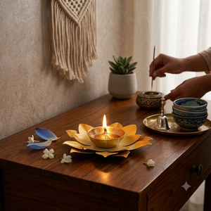 Handcrafted Golden Lotus Metal Diya Decorative Oil Lamp Traditional <b>Indian</b> Pooja Article Festival <b>Home</b> <b>Decor</b> Wholesale Suppliers - Product Image 3