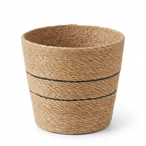 Panier de jardinage artisanal en jonc de mer, style bohème, tressé, avec rayures bleues, pour la maison, exportation du Bangladesh, au meilleur prix - Product Image 3