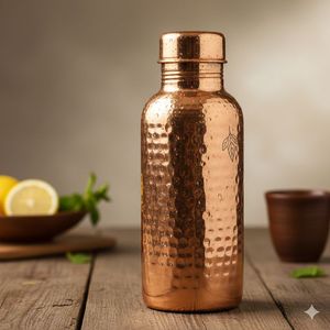 Copper Water Bottle Hammered Finish Screw-On Cap Reusable Travel Outdoor Hiking Minimalist Design for Adults - Product Image 3