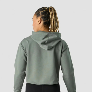Sweat-shirt à capuche court pour femme, couleur unie, collection automne, vente en ligne haut de gamme, faible MOQ - Product Image 3