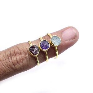 Amethyst Rough Stone <b>Ring</b> – Gold Plated <b>Adjustable</b> <b>Ring</b>, February Birthstone Dainty Jewelry Gift - Product Image 2