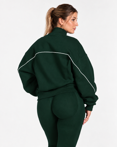 <b>Women's</b> Contrastline Full Zip Tracksuit Two Piece Casual Outfit Relaxed <b>Jacket</b> And Wide Leg Pants Matching Apparel Set Style - Product Image 4