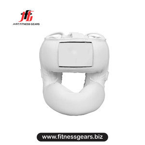 White PU Leather Boxing <b>Head</b> Guard Lace-up Breathable for Adults Martial Arts <b>Training</b> - Product Image 1
