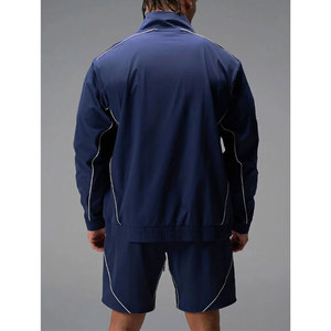 Ensemble de survêtement athlétique décontracté pour hommes, veste zippée et short, tenue d'entraînement en gros - Product Image 3