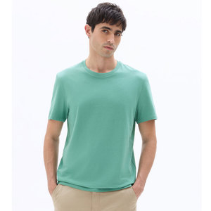 T-shirt en coton à manches courtes et col rond pour homme, couleur unie, coupe classique, jersey tricoté, vert menthe - Product Image 1