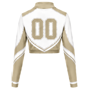 Maillot de cheerleading sublimé beige et blanc à manches longues – Tenue de sport d'équipe pour l'entraînement, la performance athlétique, la pratique et les compétitions - Product Image 2