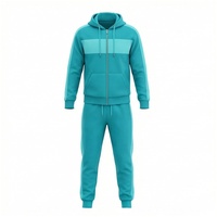 Ensemble de survêtement pour homme, couleur turquoise, manches longues, capuche, fermeture éclair sur le devant, blocs de couleur, décontracté, respirant, coupe régulière, pour l'automne