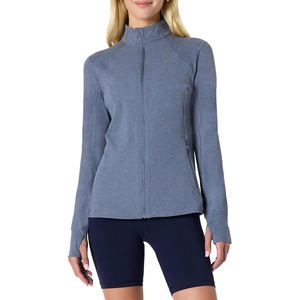 Veste de yoga respirante à manches longues et fermeture éclair intégrale en nylon pour femme, col montant, coupe ajustée, séchage rapide, idéale pour le fitness, la gym et la course à pied - Product Image 1
