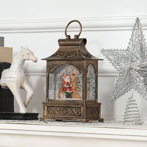 Lanterna Natalizia Musicale in Bronzo con Globo di Neve, Illuminata e a Batteria, con Glitter Rotolanti, Decorazione Natalizia - Product Image 6