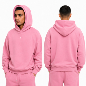 Sudadera con capucha doble extragrande rosa de forro polar grueso para hombre, con logo personalizado, estilo pullover, para otoño e invierno, venta al por mayor, ropa urbana, OEM - Product Image 1