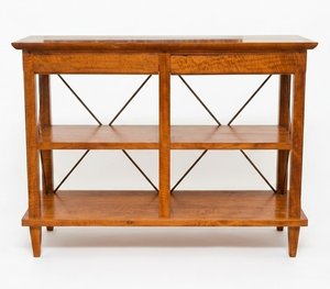 Console Moderne et Élégante en Bois de Mahagoni Massif avec Étagère de Rangement et Présentoir, Meuble pour École et Salon avec Détails Métalliques - Product Image 2