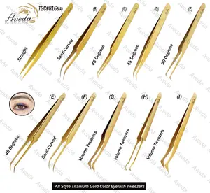 Chất Lượng Hàng Đầu Titanium Gold Eyelash Tweezers/Đẹp Phong Cách Thép Không Gỉ Nhọn Eyelash Extension Tweezers/Nhãn Hiệu Riêng