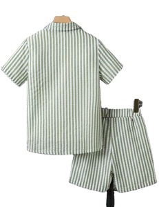 Ensemble 2 pièces pour grands garçons, chemise décontractée en coton rayé froissé style bulle, nouvelle collection printemps/été, manches courtes - Product Image 5