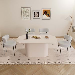Mesa de Comedor Moderna de Estilo Medieval de 63 Pulgadas con 4 Juegos de Sillas Circulares Acolchadas sin Brazos, Juego de Comedor de Fácil Montaje - Product Image 1