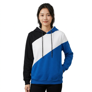 เสื้อสเวตเชิ้ตมีฮู้ดบล็อกสีสำหรับผู้ชาย ทรงปกติ ผ้าถัก สวมใส่สบายๆ สำหรับฤดูใบไม้ร่วง สีน้ำเงิน ขาว ดำ แขนยาว - Product Image 5