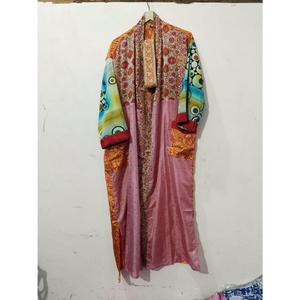 Robe Kimono Maxi Vintage en Soie Recyclée pour Femme, Élégante, Patchwork, Col en V, Cordon de Serrage, Respirante, Séchage Rapide, Idéale pour l'Été - Product Image 2