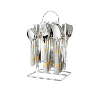 Ensemble de couverts en acier inoxydable 24 pièces avec support Zig Zag Outils de dessert luxuriants - Product Image 1